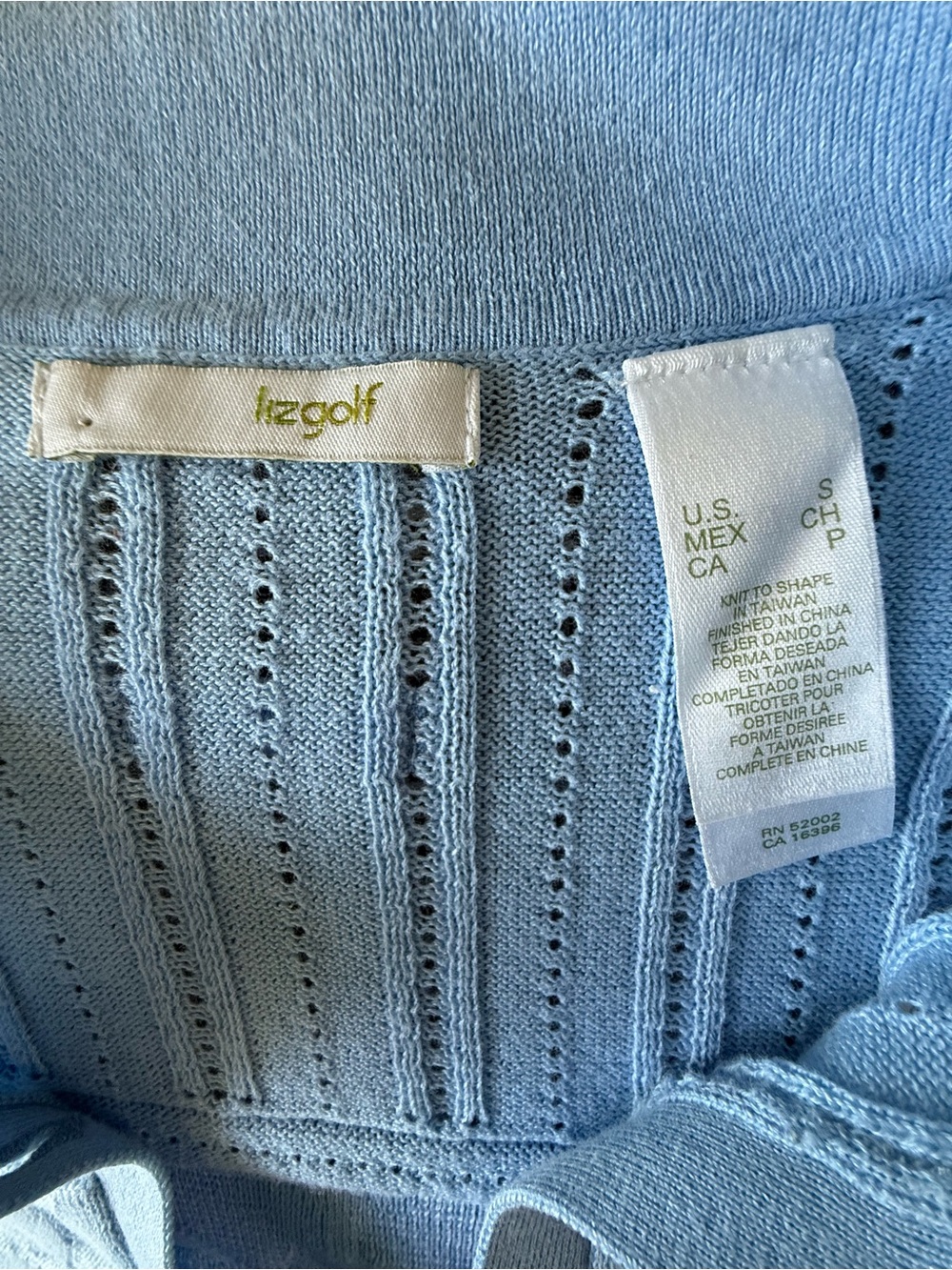 Lizgolf,Liz Claiborne Knit Pale Blue Short-Sleeve Knit Polo Sz S,94% Cotton - Picture 2 of 9